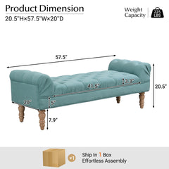 Button-Tufted End of Bed Bench,Large Upholstered Ottoman,Foot Rest with Legs,Footstool with Rolled Arms,Upholstered Fabric Bench,Indoor Bench for Bedroom,Living Room,Entryway,Dusty Teal