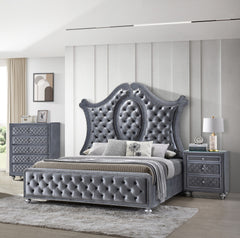 1pc Glam 5-Drawer Chest Velvet Tufted Drawer Front Faux Crystal Drawer Knobs Bedroom Furniture
