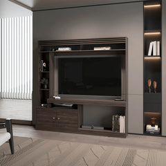 Stained Walnut Entertainment Center with 2-Door and Open Storage