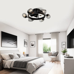 25.8'' Industrial Ceiling Fan with remote control ,5 ABS Blades small size ceiling fan For Living Room, Dining Room, Bedroom, Family Room, Matte Black ,6 PCS*E26 (Does Not Include Light Bulbs)