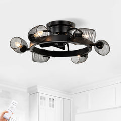 25.8'' Industrial Ceiling Fan with remote control ,5 ABS Blades small size ceiling fan For Living Room, Dining Room, Bedroom, Family Room, Matte Black ,6 PCS*E26 (Does Not Include Light Bulbs)