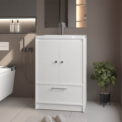 White 2- Door Freestanding Bathroom Vanity with Sink and Bottom Drawer