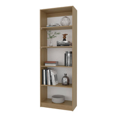 Natural Oak and White 5-Shelf Bookcase with Open Storage
