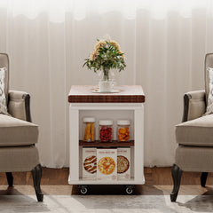 27.6'' Modern Multi-Function Coffee Table/Side Table with Foldable Top & Casters, Multi-tier storage, White & Walnut