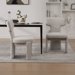 22.05" Wide Modern Upholstered Chenille Dining Chair Set of 2 with Rubberwood Legs, Armless Curved Back Accent Chairs for Living Room Bedroom Restaurant Cafes Dining Room Reception, Beige