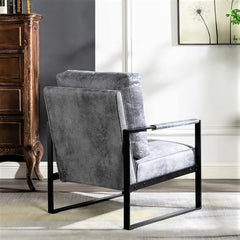 Direct Classic Mid Century Modern Accent Chair with Durable Square Metal Frame, Armchair for Living Room, Bedroom, Home Office in Spotted Microfiber Upholstery, Grey