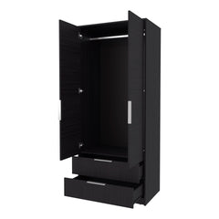 Wengue 2-Door 2-Drawer Wardrobe with Hanging Rod