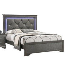 Dark Gray Faux Leather Tufted Headboard 1pc Eastern King Size Bed w LED Bedroom Furniture Gray Unique Texture FB Solid wood