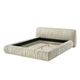 Platform Style Contemporary Pleated Upholstered Bed Ivory Color Fabric 1pc Queen Size Bed Bedroom