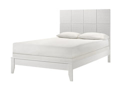 1pc Queen Size Bed Contemporary Design Crisp White Finish Textured Front Panels Features Geometric Paneling Headboard