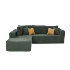 Full Compressed Corduroy Upholstered Sectional with Moveable Ottoman - No Assembly Needed