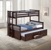 Transitional Twin Over Full Bunk Bed With Ladder And Underbed Drawers, Dark Walnut