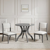 Oak Gray Dining Table Set:39.4" Round Table + 2 Chairs - Traditional Solid Wood Kitchen Set with Inlaid Tabletop, Elegant Curved Legs for Dining Room