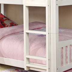 White Finish Full Over Full Bunk Bed Transitional Style Attached Ladder Upper Bed Rails Trundle-Not Included