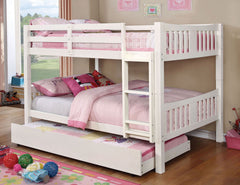 White Finish Full Over Full Bunk Bed Transitional Style Attached Ladder Upper Bed Rails Trundle-Not Included