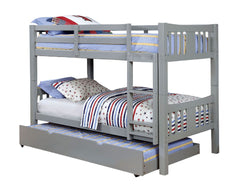 Transitional Style Wooden Bunk Bed Twin Over Twin Gray Finish Attached Footboard Ladder Rails And Lock Joint Trundle-Not Included