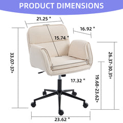 Criss Cross Chair with 5-Gear Adjustable Armrests & Wheels, Ergonomic Thickened Backrest Swivel Desk Chair for Home Office, Vanity, Bedroom and Living Room, Beige Cloth