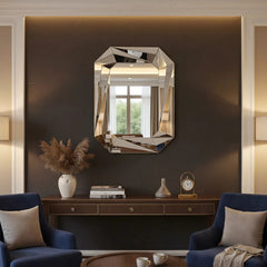 Diamond Shaped Large Wall Mirror for Decor Elegant Living Room, Modern Beveled Edge Frameless Accent Mirror for Entryway, Dining Room, Bathroom