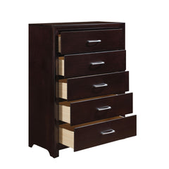 Espresso Finish Contemporary Design 1pc Chest of 5x Drawers Silver Tone
Bar Pulls Bedroom Furniture