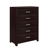 Espresso Finish Contemporary Design 1pc Chest of 5x Drawers Silver Tone
Bar Pulls Bedroom Furniture