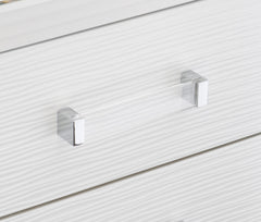 Glamorous White Silver Finish 1pc Nightstand of 2x Drawers Acrylic Bar Pulls Stylish Bedroom Furniture