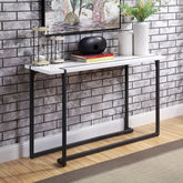 Modern Contemporary Style Sofa Table Legs Extending Out On The Table Top Lacquer Top Metal And Steel Structure White And Gun Metal Finish Coffee Table-Not Included