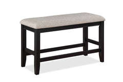 Farmhouse Style 1pc Black Light Gray Counter Height Bench Footrest Upholstered Seat Wooden Furniture