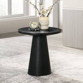 Unique Cone Base Pedestal Round End Table Contemporary Style Rubberwood Structure Black Finish