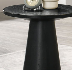 Unique Cone Base Pedestal Round End Table Contemporary Style Rubberwood Structure Black Finish