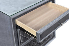 1pc Glam 3-Drawer Nightstand Velvet Tufted Drawer Front Jewelry Tray Faux Crystal Drawer Knobs