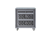 1pc Glam 3-Drawer Nightstand Velvet Tufted Drawer Front Jewelry Tray Faux Crystal Drawer Knobs