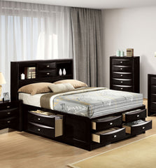 Contemporary Full Size Bed W Footboard Drawers Headboard Bookcase Black Color 1pc Bed Bedroom Furniture