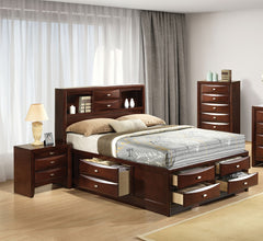Contemporary Queen Size Bed 2x Nightstands Headboard Bookcase Cherry Color 3pc Set Bedroom Furniture