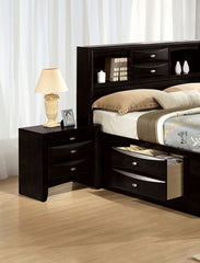 Contemporary Full Size Bed 2x Nightstands Headboard Bookcase Black Color 3pc Set Bedroom Furniture