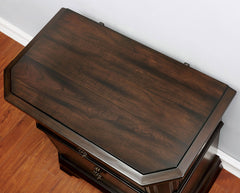 Espresso Color 1pc Nightstand Faux Wood Carved Details Bedroom Furniture Bedside Table Bronze Ring Pulls Solidwood 2- Storage Drawers