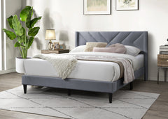 Elegant Modern Full Size Bed Clean Lines Design Headboard 1pc Gray Velvet Upholstered Bedframe