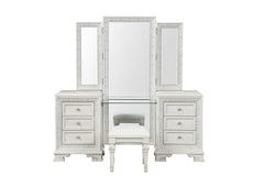 Traditional Style 1pc Vanity Set w/ Stool USB Charging Port English Dovetail Drawers Ball Bearing Glides Silver Round Knobs Creamy White Finish Bedroom Furniture