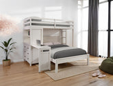 Contemporary Style Twin Over Full Bunk Bed 3-Drawers Cabinets Open Shelf Attached Ladder Built In Desk White Finish Bedroom Furniture
