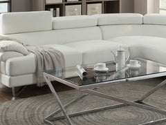 Living Room Furniture Sectional Sofa 2pc Set White Faux Leather Flip-up Headrest Sofa Chaise