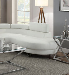 Living Room Furniture Sectional Sofa 2pc Set White Faux Leather Flip-up Headrest Sofa Chaise