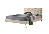 Mid-century Modern Beige Flannelette Chevron Tufted Design 1pc California King Size Bed Padded Headboard Bedroom Furniture