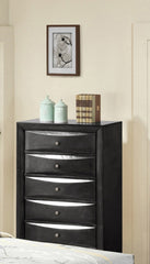 1Pc Contemporary 5 Drawer Chest Black Finish Solid Wood Wooden Bedroom Furniture