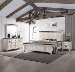 1pc Rustic Industrial Style Brown Finish Queen Size Panel Bed w Built in Bench Footboard Solid Wood Wooden Bedroom Furniture