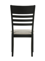 Contemporary 5pc Dining Set Rectangular Table Two- Tone Finish Wood Base Ladder Back Upholstery Chairs Black Gray Finish Wooden Dining Room Furniture