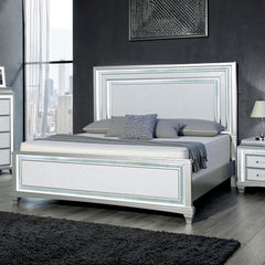 Silver / Gray 1pc Queen Size Bed Faux Crystal w LED Headboard Panel Bedframe Bedroom Furniture Glamorous Contemporary Style