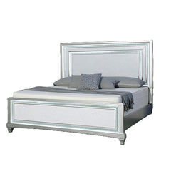 Silver / Gray 1pc Queen Size Bed Faux Crystal w LED Headboard Panel Bedframe Bedroom Furniture Glamorous Contemporary Style