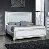Silver / Gray 1pc King Size Bed Faux Crystal w LED Headboard Panel Bedframe Bedroom Furniture Glamorous Contemporary Style