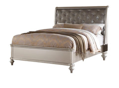 Silver Faux Leather Tufted Headboard 1pc Eastern King Size Bed Bedroom Furniture Luxurious Look Bedframe