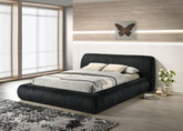 Platform Style Contemporary Pleated Upholstered Bed Black Color Fabric 1pc Est King Size Bed Bedroom