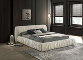 Platform Style Contemporary Pleated Upholstered Bed Ivory Color Fabric 1pc Est King Size Bed Bedroom